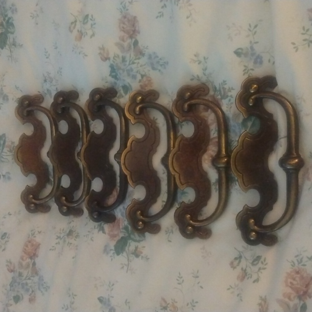 Set of 6 Vintage Brass Stationary Drawer Pulls